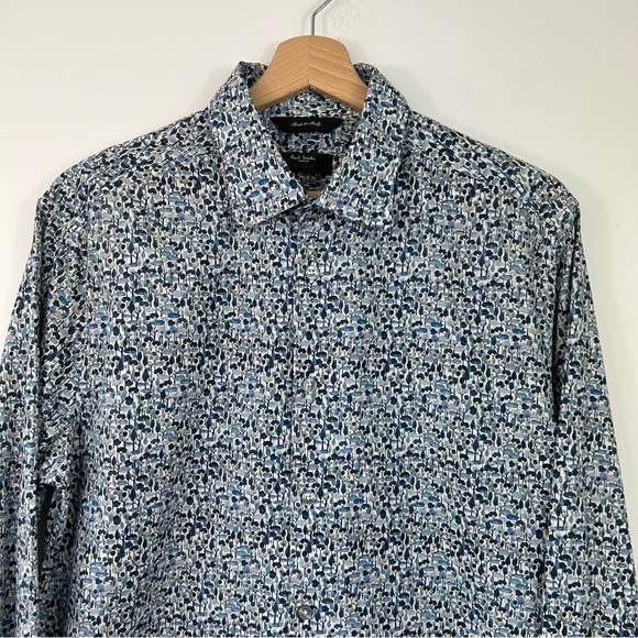 Paul Smith The Byard Shirt Size 16 Neck Long Sleeve Blue Floral Tree Pattern - Picture 2 of 8